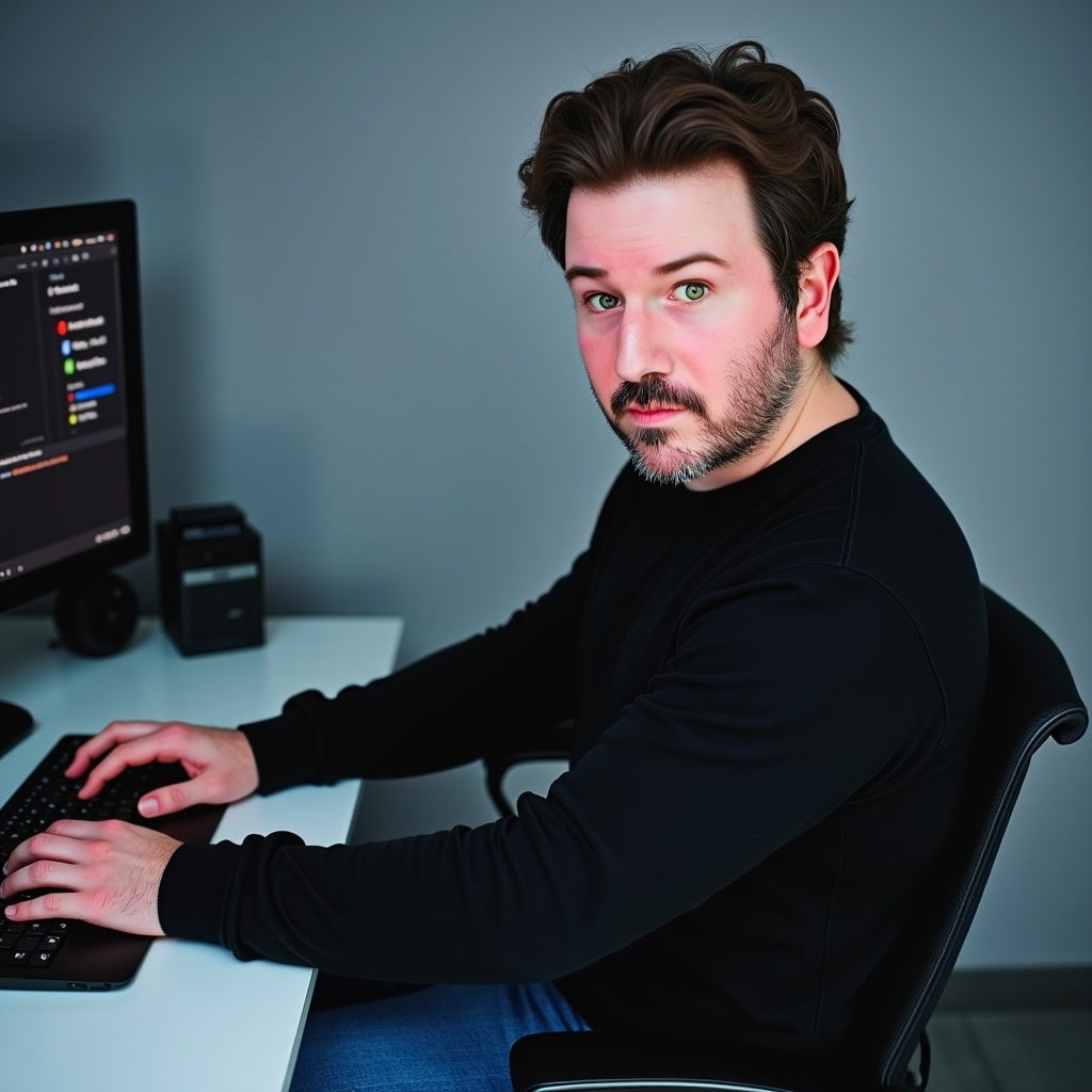 Jaime trabajando en un escritorio con el ordenador